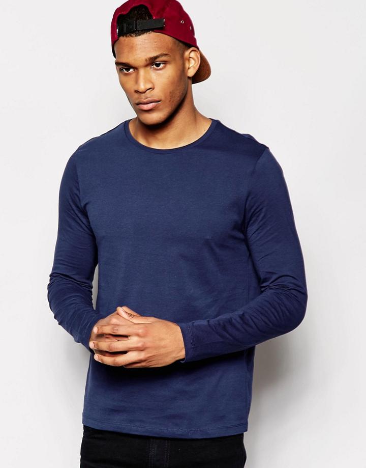 Asos Long Sleeve T-shirt With Crew Neck - Blue