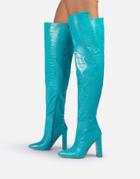 Ego X Molly-mae Visionary Slouch Over The Knee Boots In Blue Croc-blues