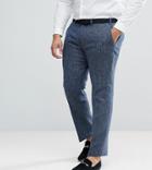 Asos Plus Slim Suit Pants In 100% Wool Harris Tweed In Blue Mini Check - Blue