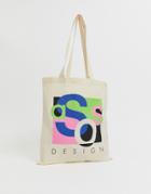 Asos Design Unisex Tote Bag In Beige With Abstract Asos Print - Cream