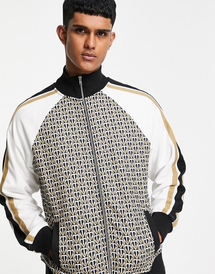 Topman Zip Through Monogram Track Jacket In Brown - Part Of A Set