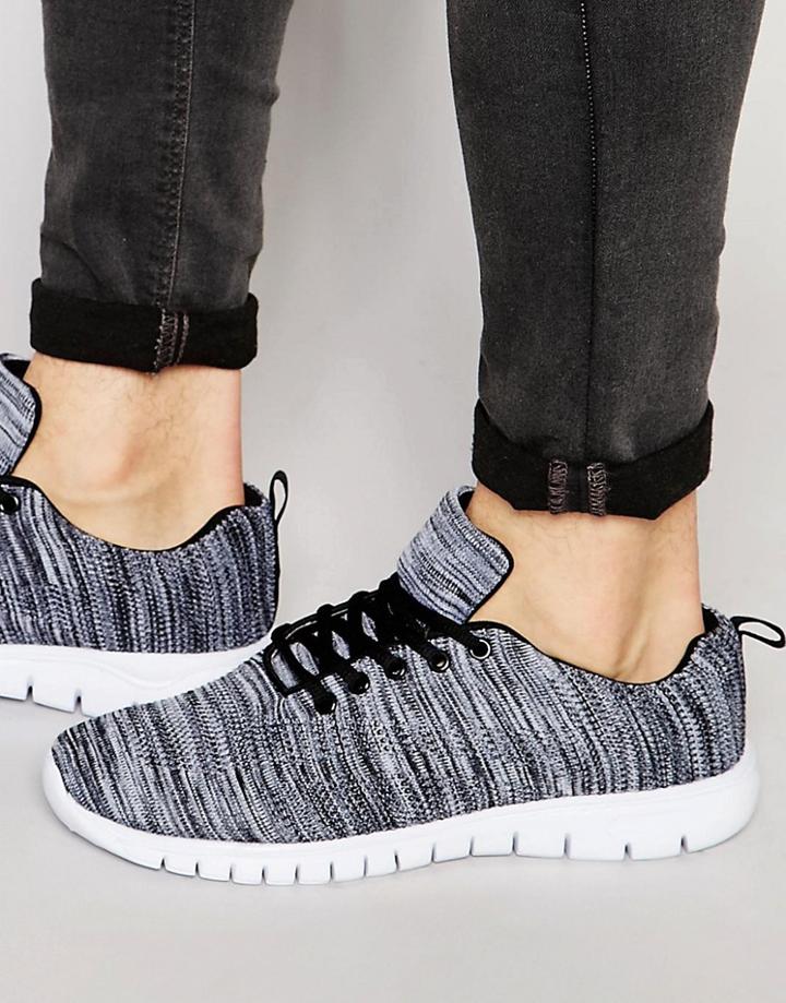 New Look Knitted Sneakers In Black Pattern - Black