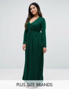 Club L Plus Essentials Maxi Dress With Long Sleeves - Green