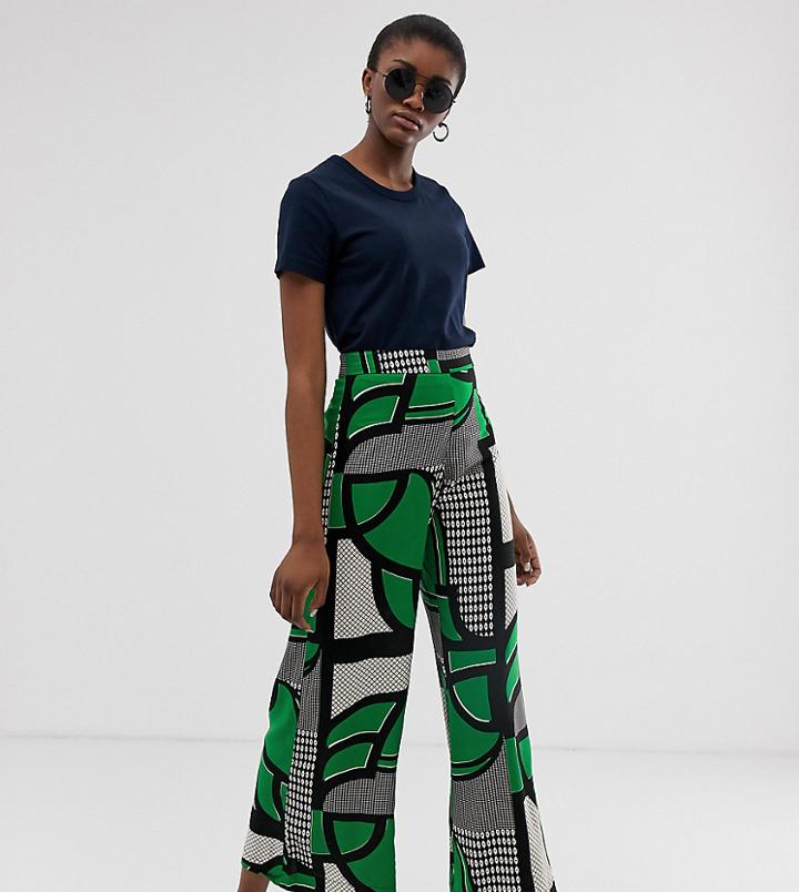 Weekday Wide Leg Pants In Green Grid Print - Green