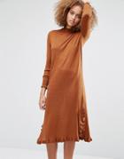 Warehouse Ruffle Hem Sweater Dress - Copper
