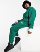 Asos Design Oversized Sweatpants In Green Sherpa With Collegiate Embroidery - Part Of A Set