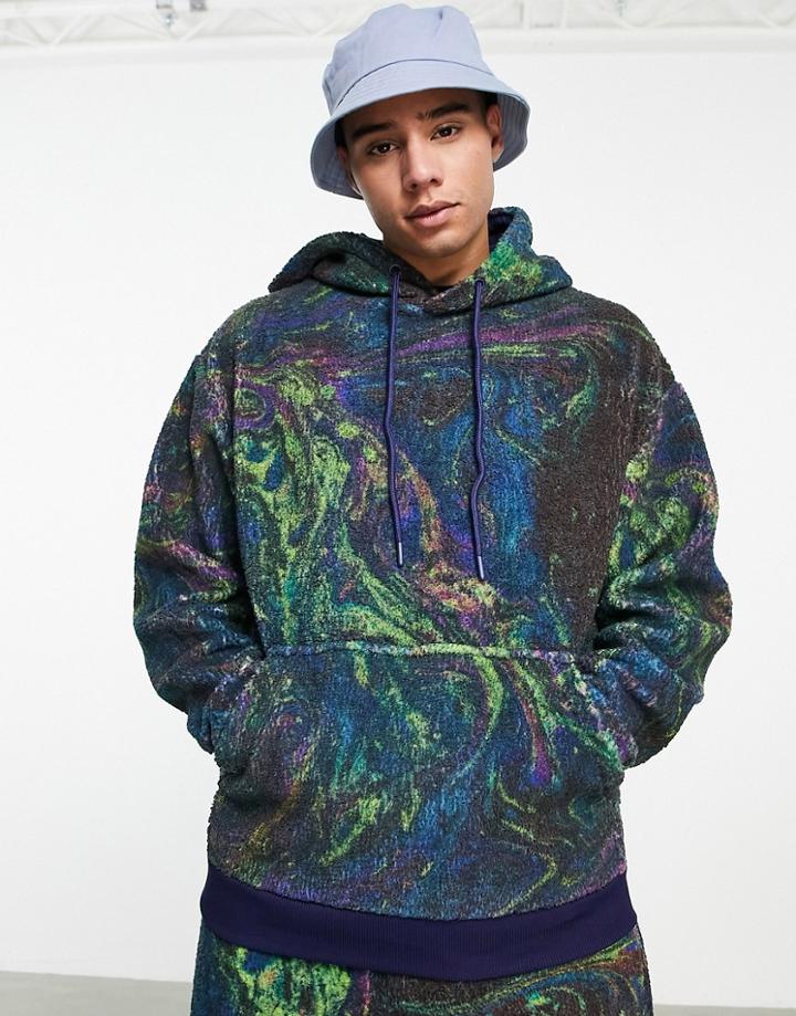 Asos Design Oversized Hoodie In Fleece Marble Print - Part Of A Set-multi