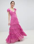 Asos Design Tiered Ruffle Maxi Dress - Pink