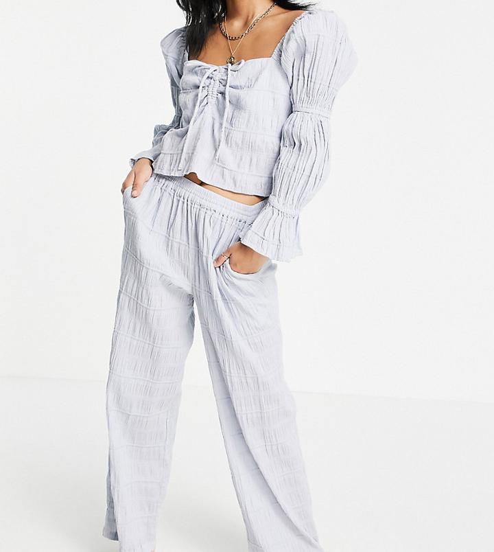 River Island Petite Wide Leg Check Coordinating Pants In Blue-blues