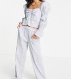 River Island Petite Wide Leg Check Coordinating Pants In Blue-blues