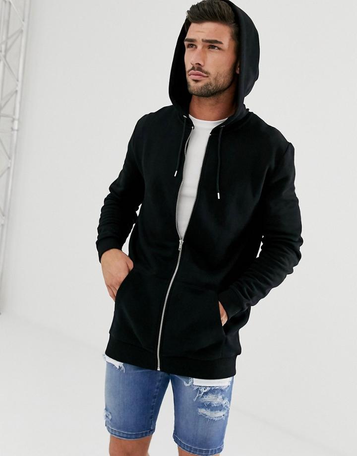 Asos Design Longline Zip Up Hoodie In Black