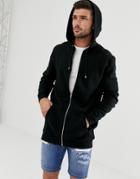 Asos Design Longline Zip Up Hoodie In Black