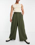 Asos Design High Waisted Extreme Wide Smart Pants In Khaki-green