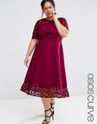 Asos Curve Premium Lace Insert Full Midi Dress - Red