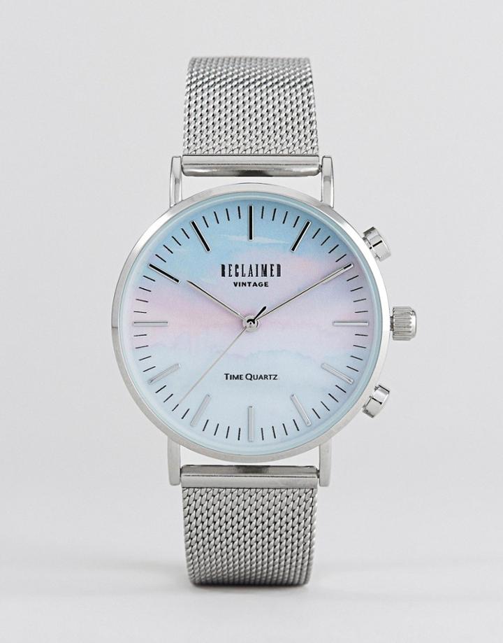 Reclaimed Vintage Inspired Lilac Mountain Mesh Watch In Silver 36mm Exclusive To Asos - Silver