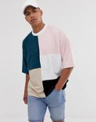 Asos Design Oversized T-shirt With Towelling Patchwork Color Block - Multi
