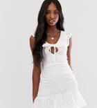 Parisian Tall Tie Front Broderie Anglaise Mini Dress-white