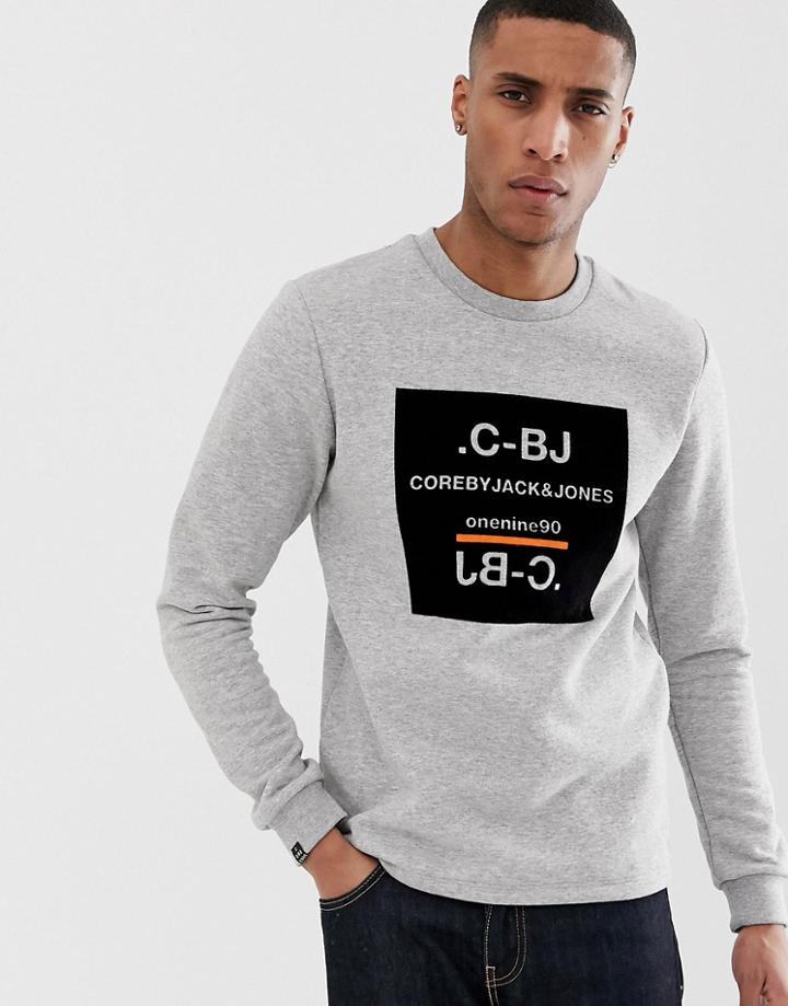 Jack & Jones Core Crewneck Sweat With Chest Print-gray