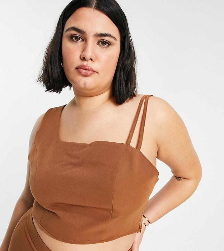 Extro & Vert Plus Asymetric Crop Top In Midnight Brown - Part Of A Set