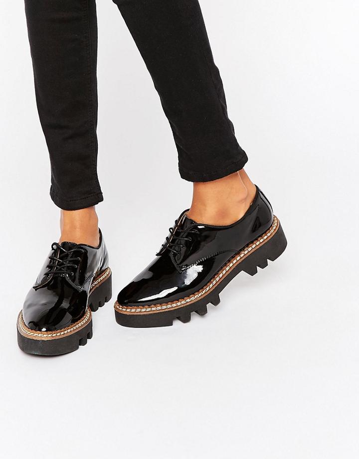Aldo Chunky Sole Patent Flat Shoes - Black Patent