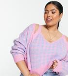 Vila Curve Cropped Knitted Top In Bright Check - Part Of A Set-purple