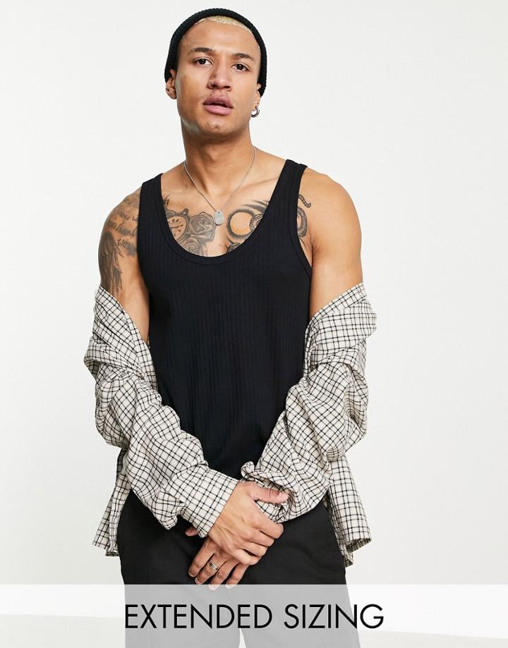 Asos Design Rib Detail Tank Top In Black