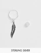 Asos Design Sterling Silver Hoop And Stud Earrings With Feather