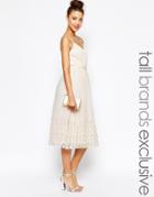 Little Mistress Tall Midi Prom Dress With Floral Applique - Cream