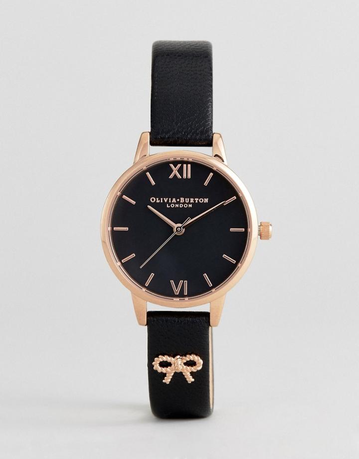 Olivia Burton Ob16vb07 Vintage Bow Leather Watch In Black - Black