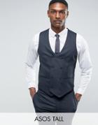 Asos Tall Wedding Skinny Suit Vest In Blue Mirco Woven Texture - Blue