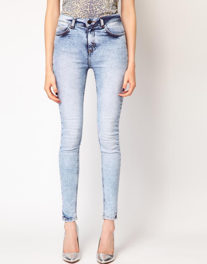 Just Female High Waist Acid Wash Skinny Jeans