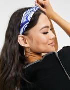 Asos Design Recycled Polyester Knot Headband In Swirl Print In Blue-blues