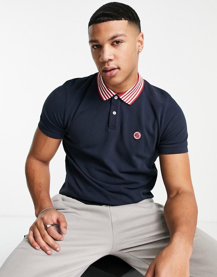 Pretty Green Tilby Stripe Collar Polo Shirt In Navy