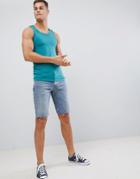 Asos Design Muscle Fit Tank In Blue - Green