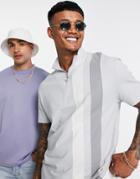 Asos Design Half Zip T-shirt In Blue & White Color Block-multi