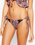 Asos Rust Palm Print Tie Side Micro Brazilian Bikini Bottom - Rust Palm Print
