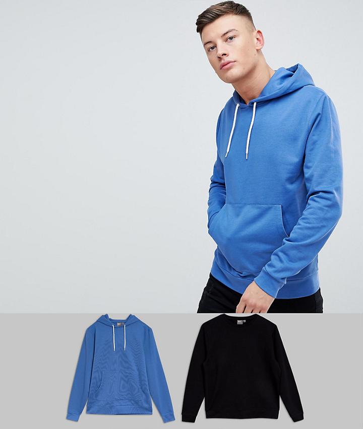 Asos Hoodie/sweatshirt 2 Pack Blue/black Save - Multi