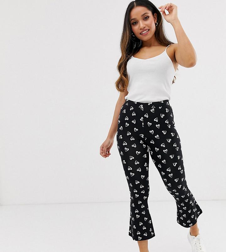 Asos Design Petite Cropped Flare Pants In Heart Print - Multi