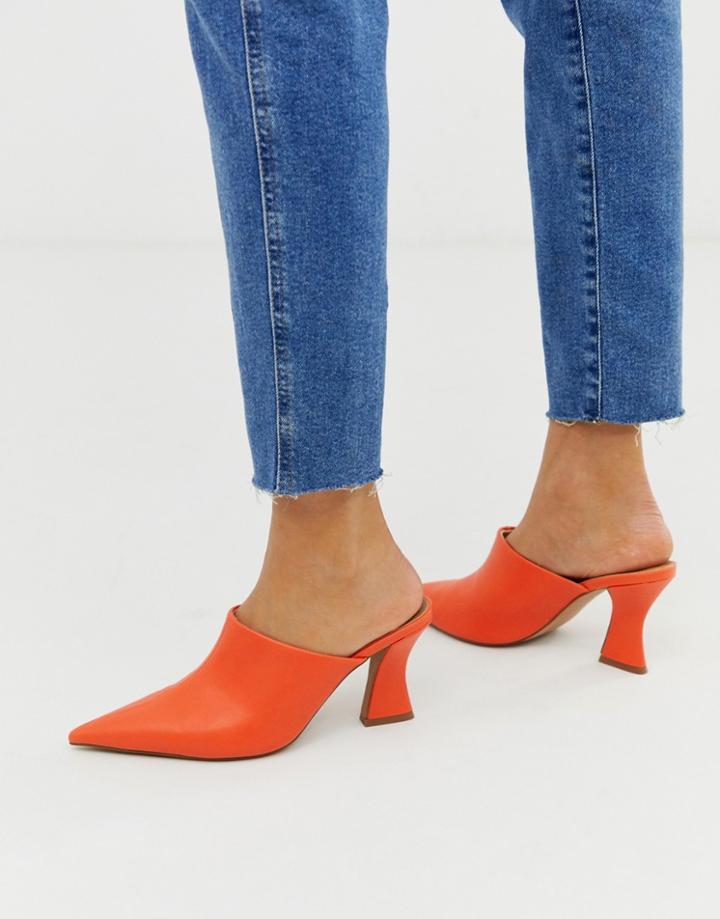 Asos Design Skye Block Heeled Mules In Tangerine - Orange