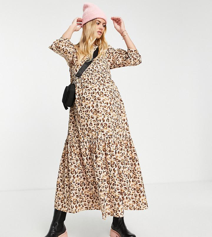 Asos Design Maternity Tiered Maxi Dress In Animal Print-multi