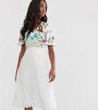 Asos Design Tall Pleated Embroidered Midi Dress - White