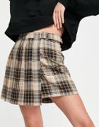 Asos Design Wrap Pleated Mini Skirt With Buckle Detail In Plaid Print-multi