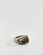 Sacred Hawk Tigerseye Engraved Ring - Silver