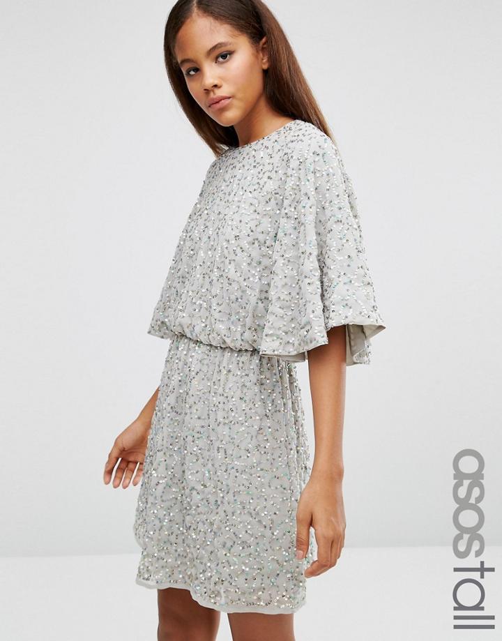 Asos Tall Sequin Kimono Mini Dress - Green