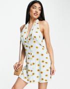 Influence Halterneck Swing Mini Dress In Sunflower Print-multi