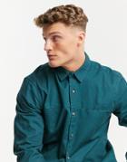 Topman Long Sleeve Twill Shirt In Blue-green