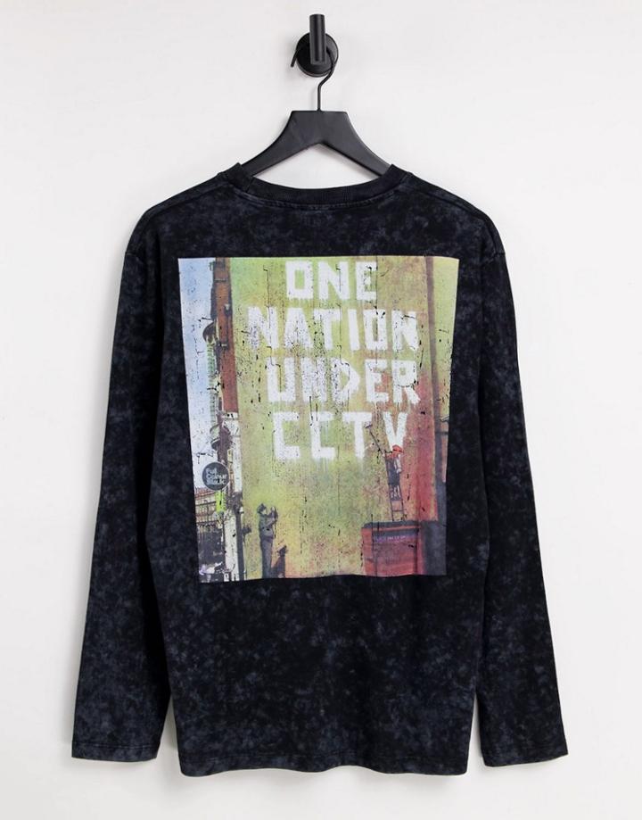 Asos Design Long Sleeve T-shirt With Banksy Print In Black