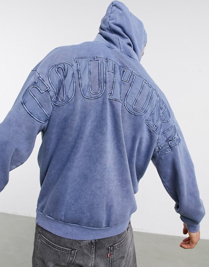 The Couture Club Oversized Hoodie With Applique And Tonal Signature Embroidery-navy