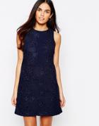 Warehouse Cut Out Floral Lace Dress - Navy