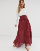 Asos Design Shirred Waist Pleated Maxi Skirt In Dobby - Multi